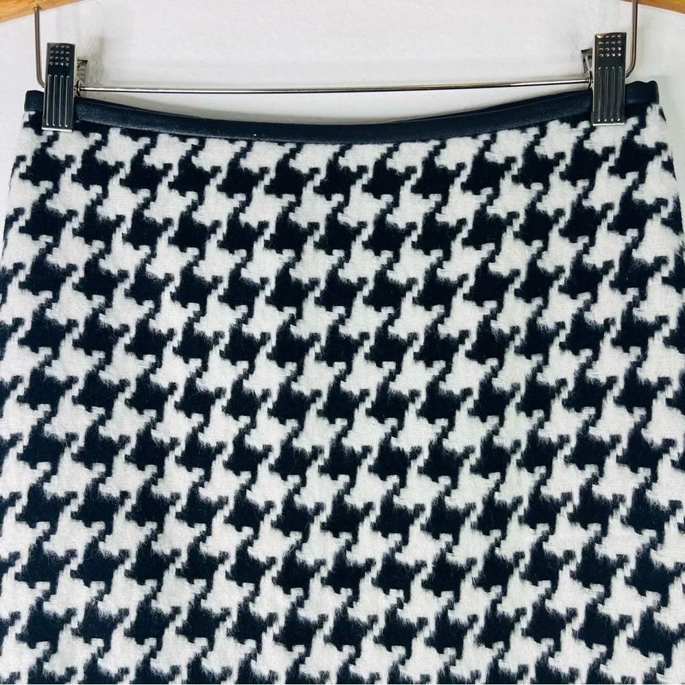 Talbots black white wool houndstooth preppy office pencil skirt 2P